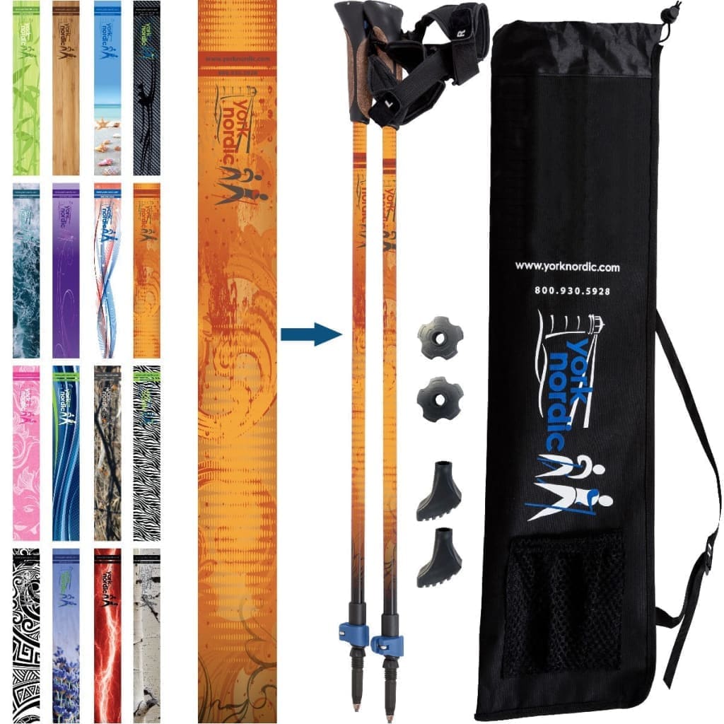 Official Nordic Walking Poles - True Nordic Glove Grip w-flip locks, detachable feet and travel bag - pair - For Heights up to 6’2”